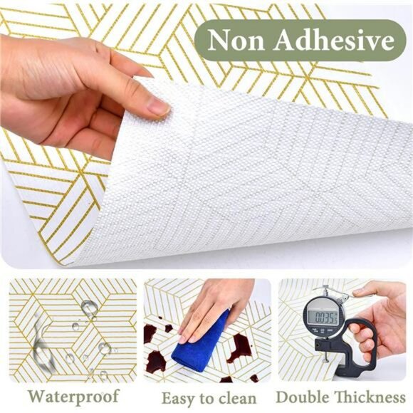 Gold Geometric Shelf Liner 12x20ft Non Slip Kitchen Cabinet Drawer Liner Durable - Picture 6 of 7